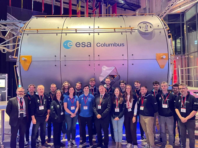 Students from University College Dublin at ESA ESTEC, the Netherlands, to celebrate their achievements in building Ireland's first satellite, EIRSAT-1