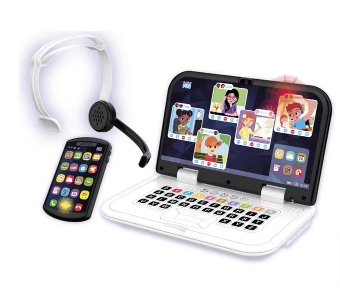 Un faux ordinateur, casque et téléphone pour jouer au télétravail comme les grands !