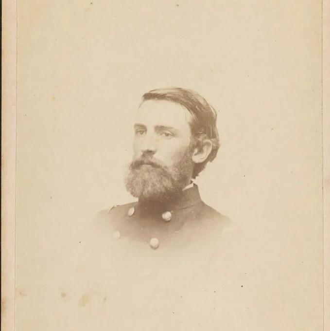  Detail, formal headshot of Norwood Penrose Hallowell wearing his Civil War uniform, photographed by Warren's Portraits, Cambridgeport, MA, 1863. HOLLIS olvwork386995. 