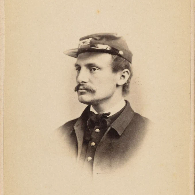 Detail, formal head and shoulders portrait of Edward Needles Hallowell wearing his Civil War uniform, photographed by F. Gutekunst, c. 1861-1865. HOLLIS olvwork387032. 