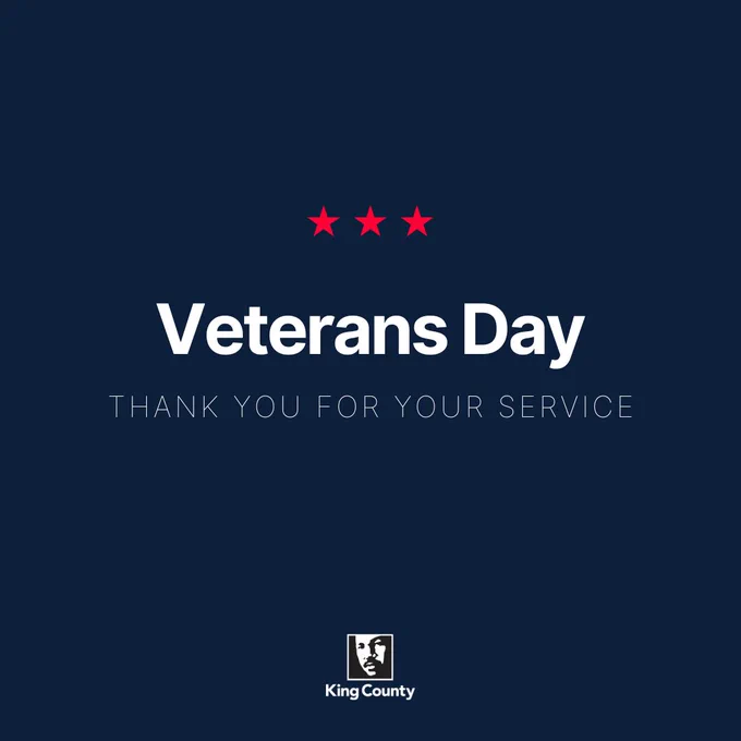 A blue graphic with the text “Veterans Day. Thank you for your service.”