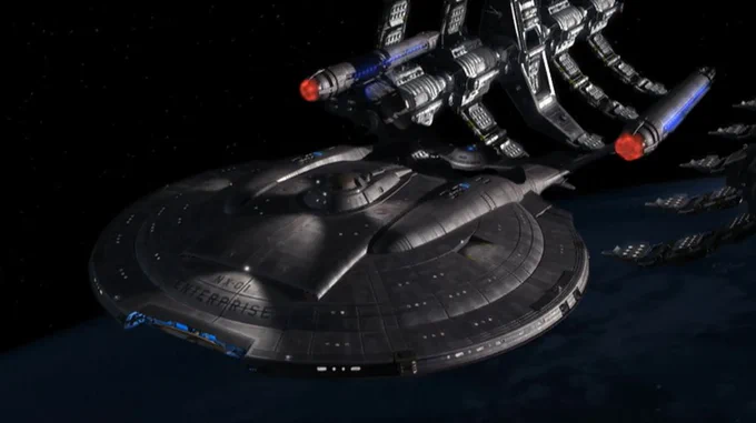 The NX-01 Enterprise departs from spacedock