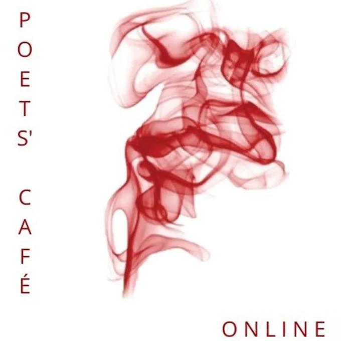 Poets' Cafe Online logo: a plume of red smoke on a white background, with red text reading 'Poets' Cafe Online'