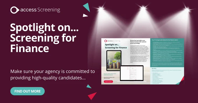 Text reads "Spotlight on... Screening for finance" next to UX mockup of downloadable content.