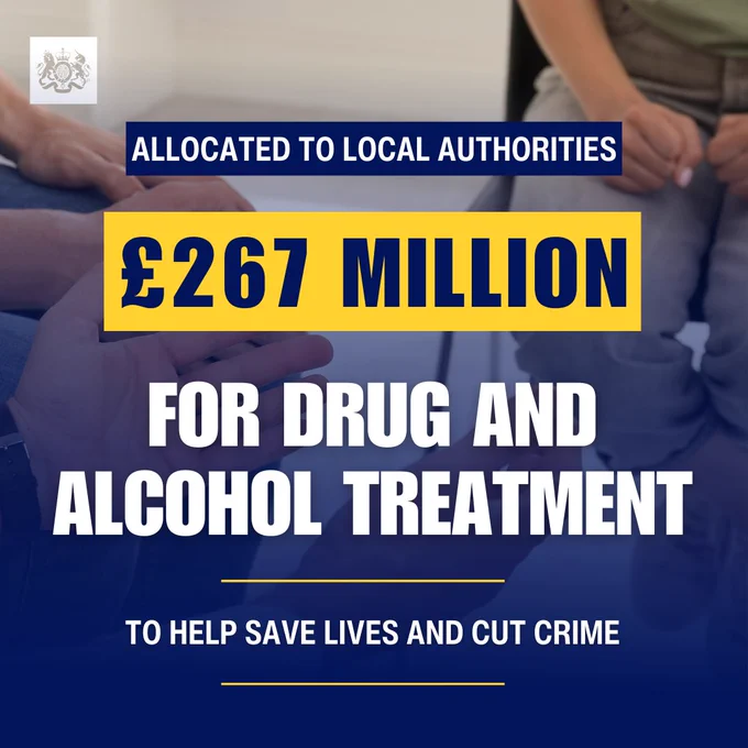 Allocated to local authorities - £267 million for drug and alcohol treatment to help save lives and cut crime.