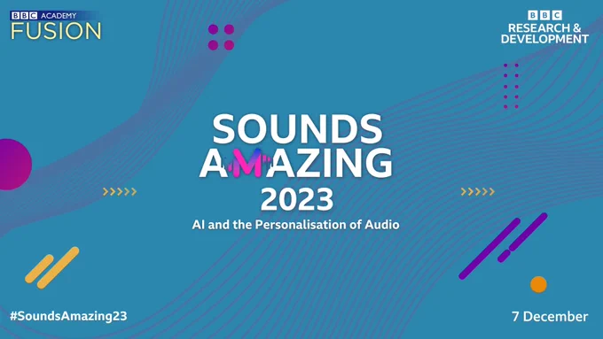 A graphical poster promoting the event mentioned in the post with additional information which says "AI and the Personalisation of Audio".