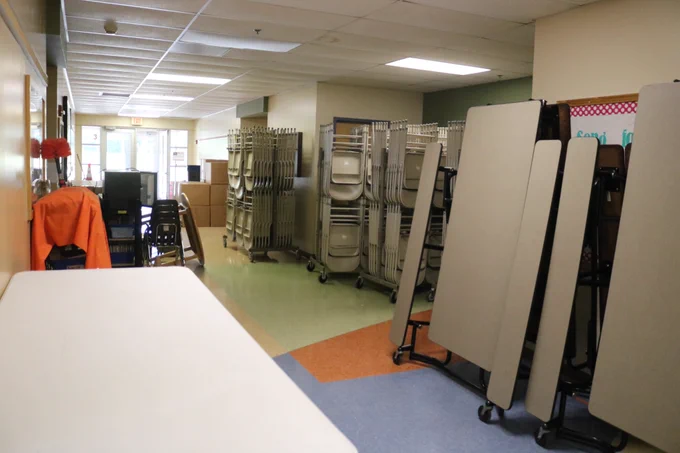 Classroom furniture in a hallway at OES