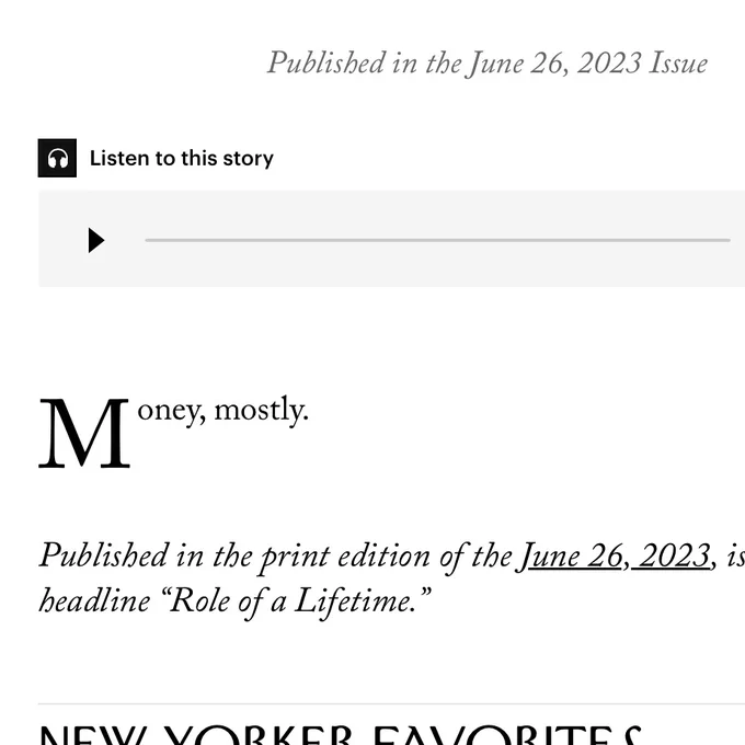 The body of the article: “Money, mostly.”