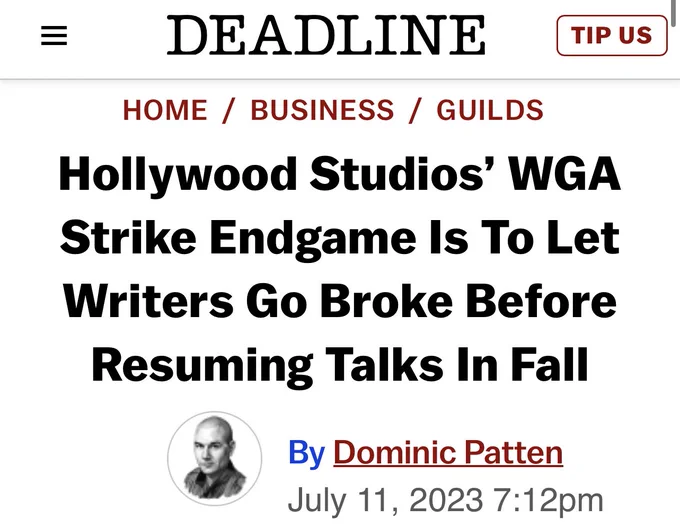 Hollywood Studios’ WGA Strike Endgame Is To Let Writers Go Broke Before Resuming Talks In Fall