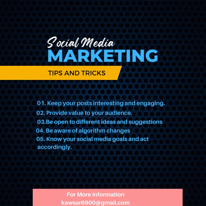 Need a SOCIAL MEDIA MANAGER?

Look no further then, You are in the right place now.

✅MY SERVICES:👇👇

✅1. Content creation

✅2. Design Eye-catching posts.

✅3. Facebook, Instagram, and Twitter Photo Design.  

✅4. Posting with trending Hashtags.

✅5. Increased website traffic Social media likes, and followers.

✅6. Set up and Optimize your Business page with SEO.

✅7. Profile Set-Up (Profile Photo/logo, Cover Image, VA settings, Story development, and about section)

 #ktecagency #imamhossain1002 #digitalmarketer #digitalmarketertips #digitalmarketerlife 