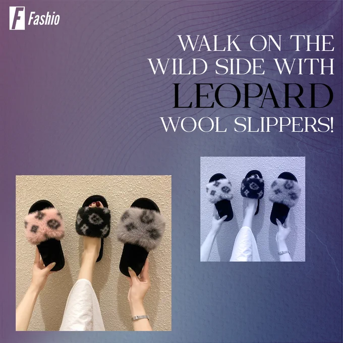 Image of stylish leopard print wool slippers for women with cozy comfort and fashion-forward design