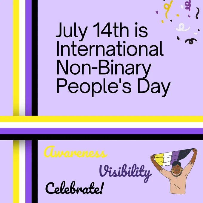 Graphic highlighting International Non-Binary People's Day July 14th