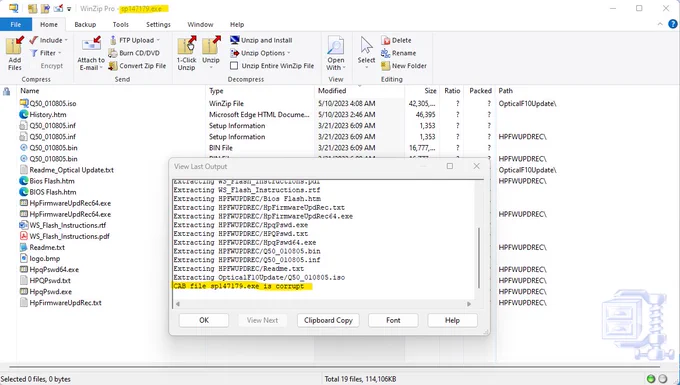 corrupt zip file for BIOS update