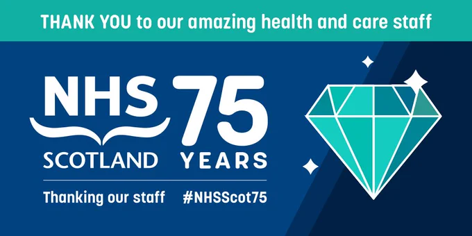 NHS 75 graphic with NHS Scotland 75 logo.
Text: Thank you to our amazing health and care staff