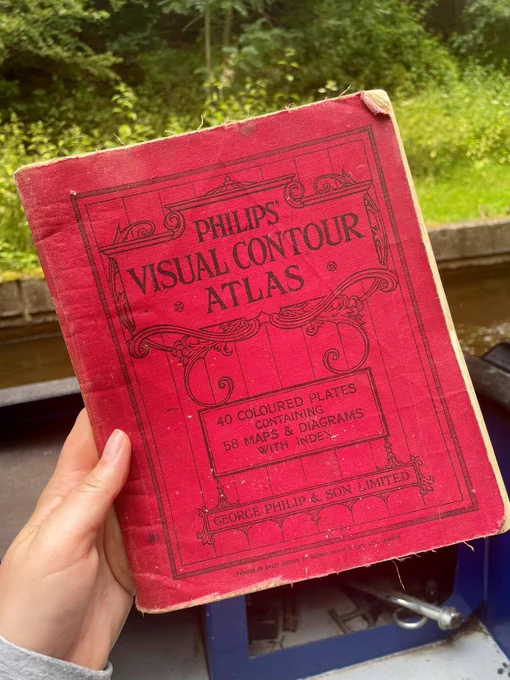 A red covered old book called Philips visual contour atlas