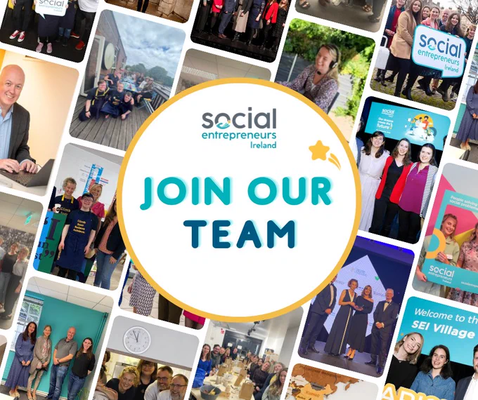 Photo collage of the SEI team with text reading 'join our team'