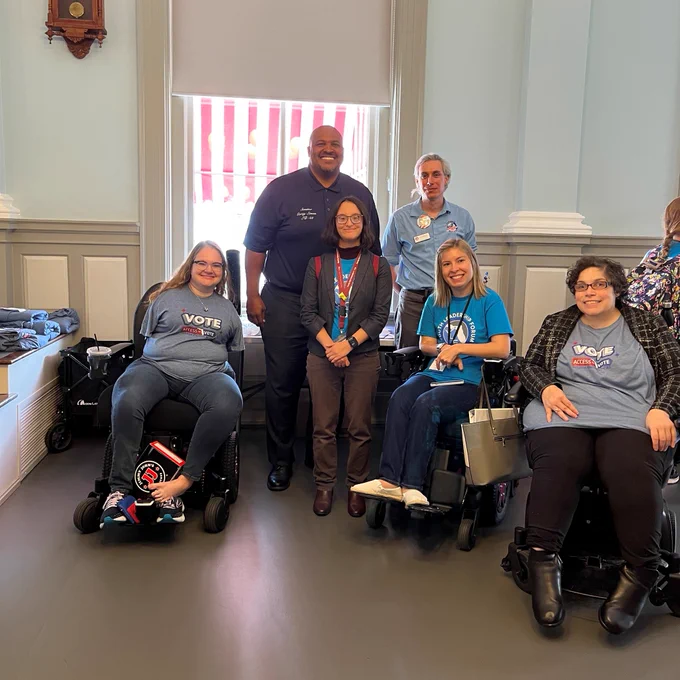 Group picture of people from Disability Rights Florida, Florida Youth Leadership Forum, Florida Senator Corey Simon and Leon County Supervisor of Elections Office.