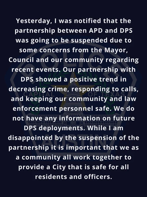 Chief Chacón’s statement on the suspension of the APD-DPS partnership