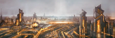 a city covered in glowing circuits, clearly extremely technologically advanced and fundamentally imbued with cyber-technology