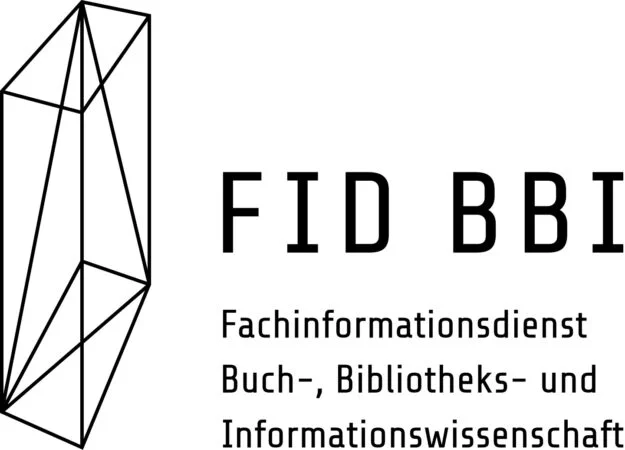 Das Bild zeigt das Banner des FID BBI. Auf der linken Seite des Banners ist mit schwarzen Linien auf weißen Grund ein Quader eingezeichnet, dessen Aufbau aufgrund von ebenfalls eingezeichneten Achsen auf den Flächen des Quaders undurchsichtig scheint. Rechts von dieser Figur steht in großen schwarzen Buchstaben die Abkürzung "FID BBI" geschrieben. Darunter befindet sich etwas kleiner der ausgeschriebene Name der Organisation: Fachinformationsdienst Buch-, Bibliotheks- und Informationswissenschaft.