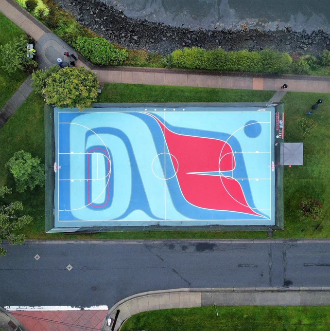 Aerial shot of the newly painted court in Sitka, Alaska