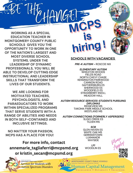 Special education teacher vacancies flier with hiring schools.