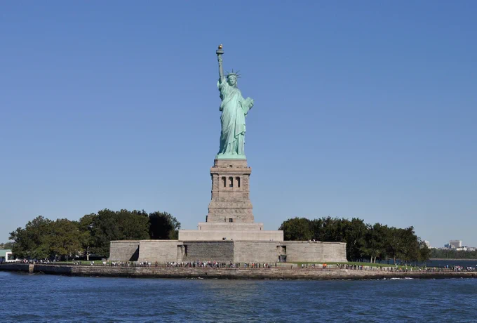 The Statue of Liberty on a clear day.
