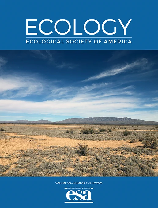Cover image for the July 2023 issue of Ecology depicting arid grasslands on the Jornada Experimental Range in southern New Mexico, USA. Photo credit: Erica Christensen.