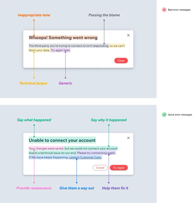 Example of good and bad errors.