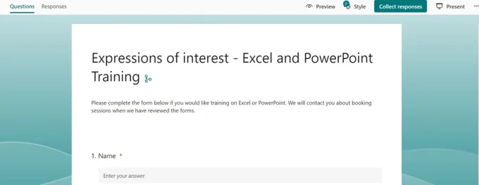 Screenshot of Expressions of Interest Form for PowerPoint and Excel