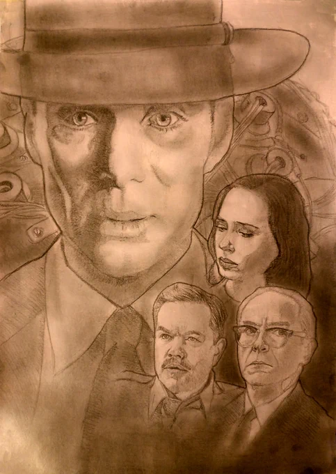 Detailed pencil sketch over coloured gesso.