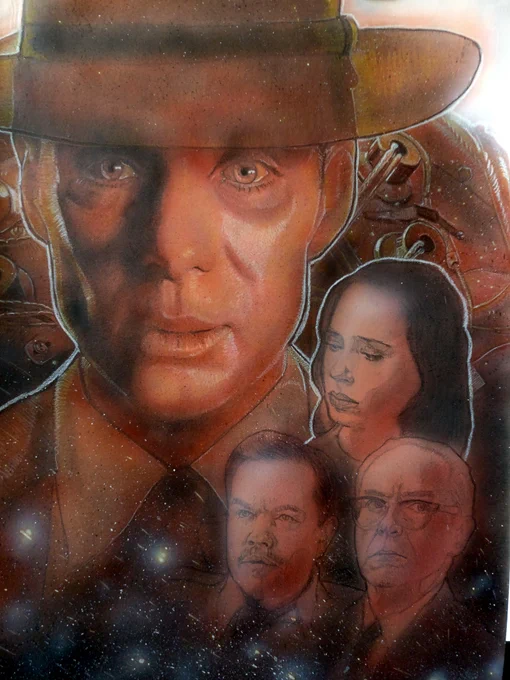Airbrush over the pencil drawing and more details added with coloured pencil.  
