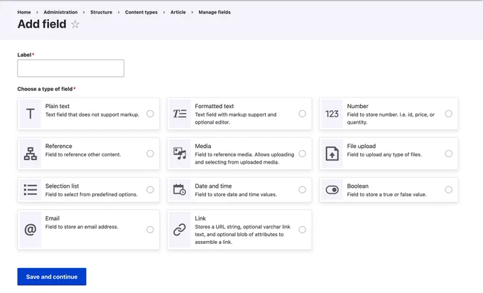Add field experience is significantly improved with icons and descriptions in Drupal 10.2-dev