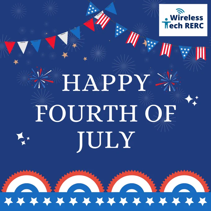 Patriotic banners with stars and fireworks. Reads: HappyFourth of July