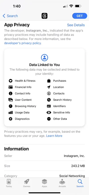 Threads— App Store Privacy