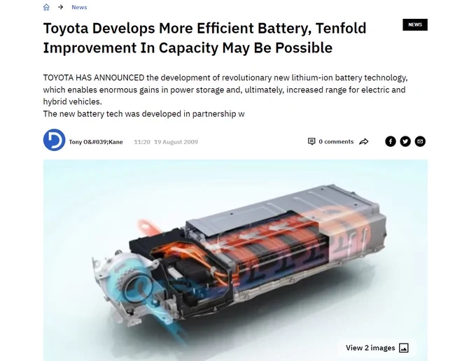 ✩ →
News
NEWS
Toyota Develops More Efficient Battery, Tenfold Improvement In Capacity May Be Possible
TOYOTA HAS ANNOUNCED the development of revolutionary new lithium-ion battery technology, which enables enormous gains in power storage and, ultimately, increased range for electric and hybrid vehicles.
The new battery tech was developed in partnership w
Tony 0'Kane
11:20 19 August 2009
0 comments
View 2 images