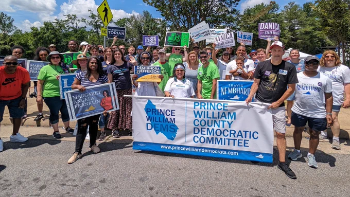 Prince William County Democratic Committee members and supporters at the end of the parade.