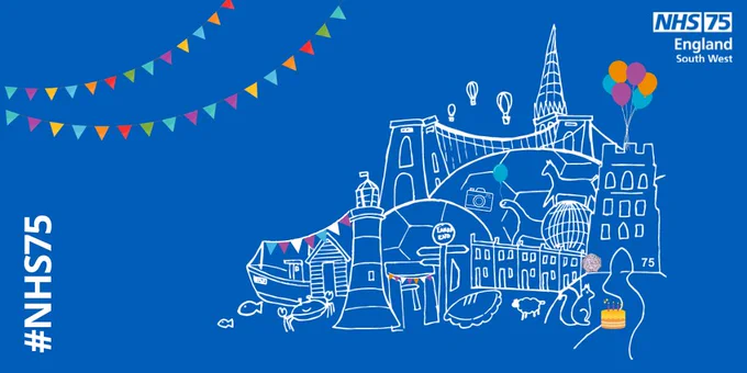#NHS75 with an ilustration of South West landmarks