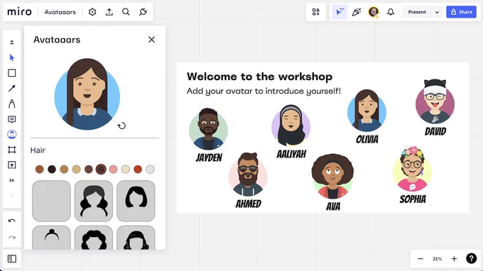 A screenshot of the Avataaars app for Miro in use.