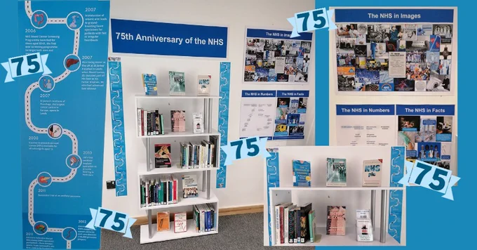 Pictures of the display that the library have put together for the 75th Anniversary for the NHS.