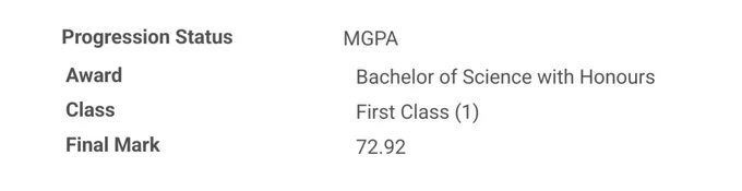 A screenshot of a webpage showing black text on a white background, text reads Class: First Class.