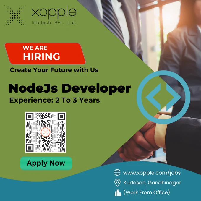 #perks
#5daysworking
#lunchfromoffice
#breakfastfromoffice
#mediclaim
#webdeveloper #developerjobs #backenedeveloper #gandhinagarjobs #itjob #opportunity #gandhinagar #developerhiring #hiring #nodejs #nodejsjobs #socketio #mysql #javascript #html5 #css3 #es6 #express #mongodb #nodejsdeveloper