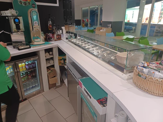 Image of a cafe counter with salad bar