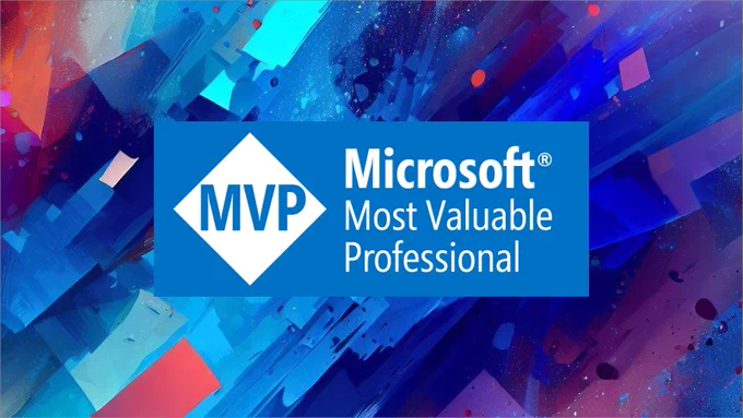 Microsoft Most Valuable Professional (MVP) logo on front of AI generated background using color shades of Microsoft blue.
