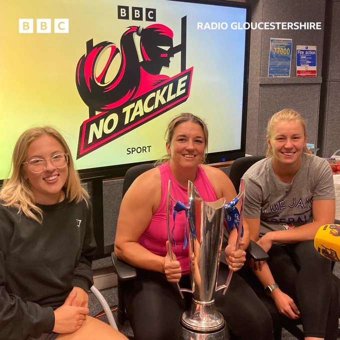 Enya and Millie in the studio with Kathryn Buggy and Kathryn holds the trophy