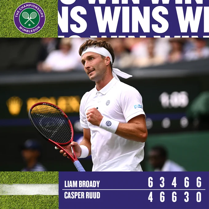 LIAM BROADY BEATS CASPER RUUD AT WIMBLEDON