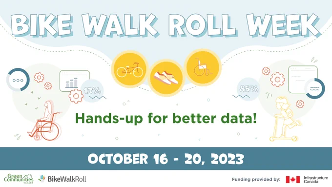 Bike Walk Roll Week - October 16 - 20, 2023. Hands up for better data.