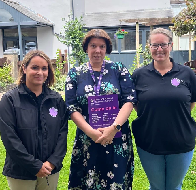 Image showing members of Solace, from Forest of Dean District Council meeting with  Kate Simmons (centre of photo), Strategic Partnerships and Engagement Lead, Change Grow Live Gloucestershire