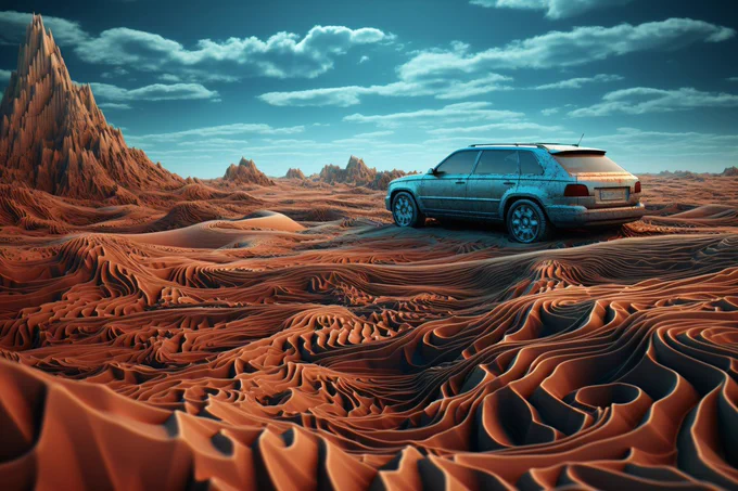 3D_topography, Car, photograph --ar 3:2