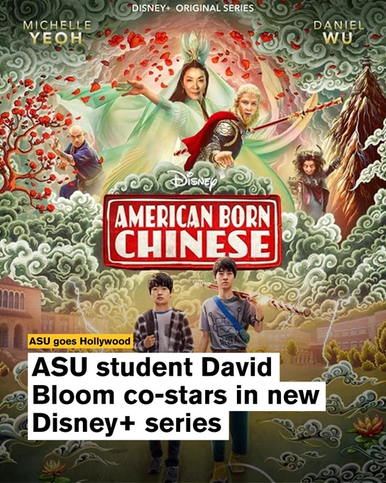 Graphic which says: "ASU student David Bloom co-stars in new Disney  series."